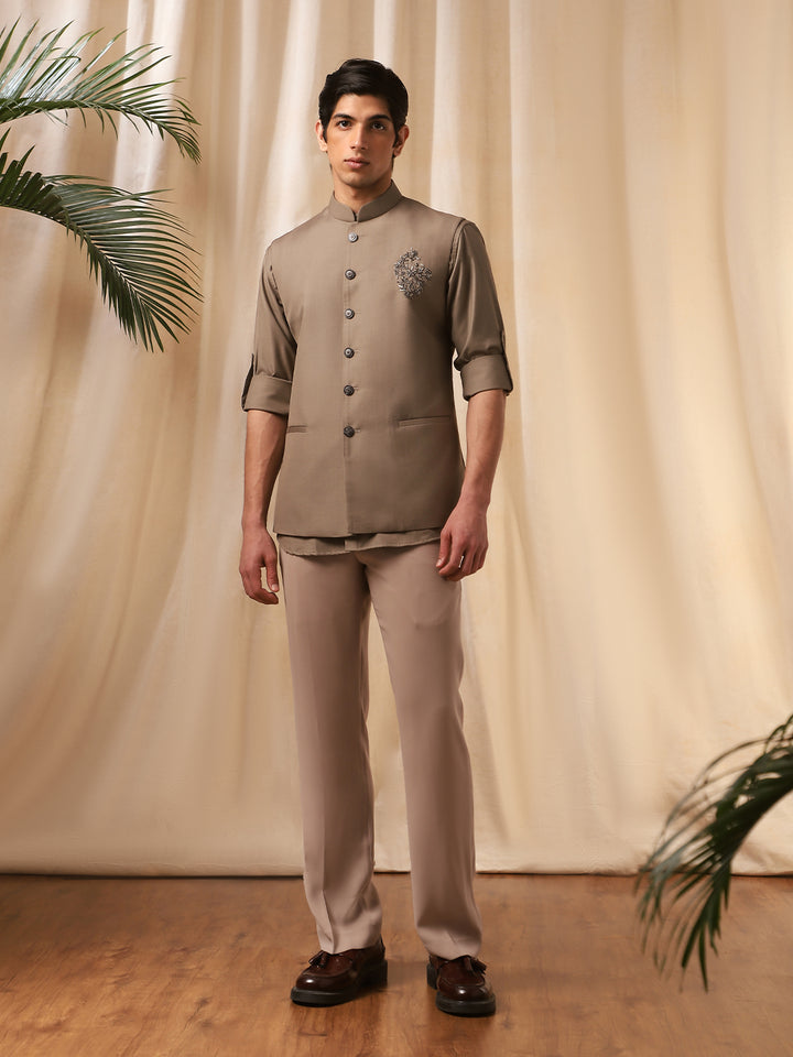 D. Fawn Linen Embroidery Bandi Shirt for Men