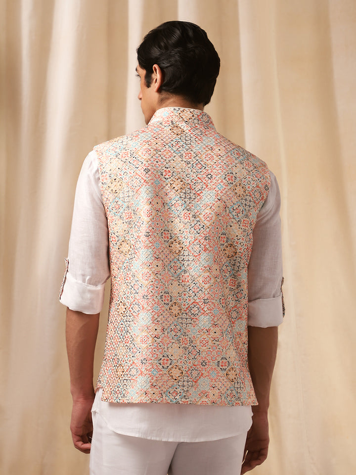 Multi-Colored Linen Printed Bandi Shirt