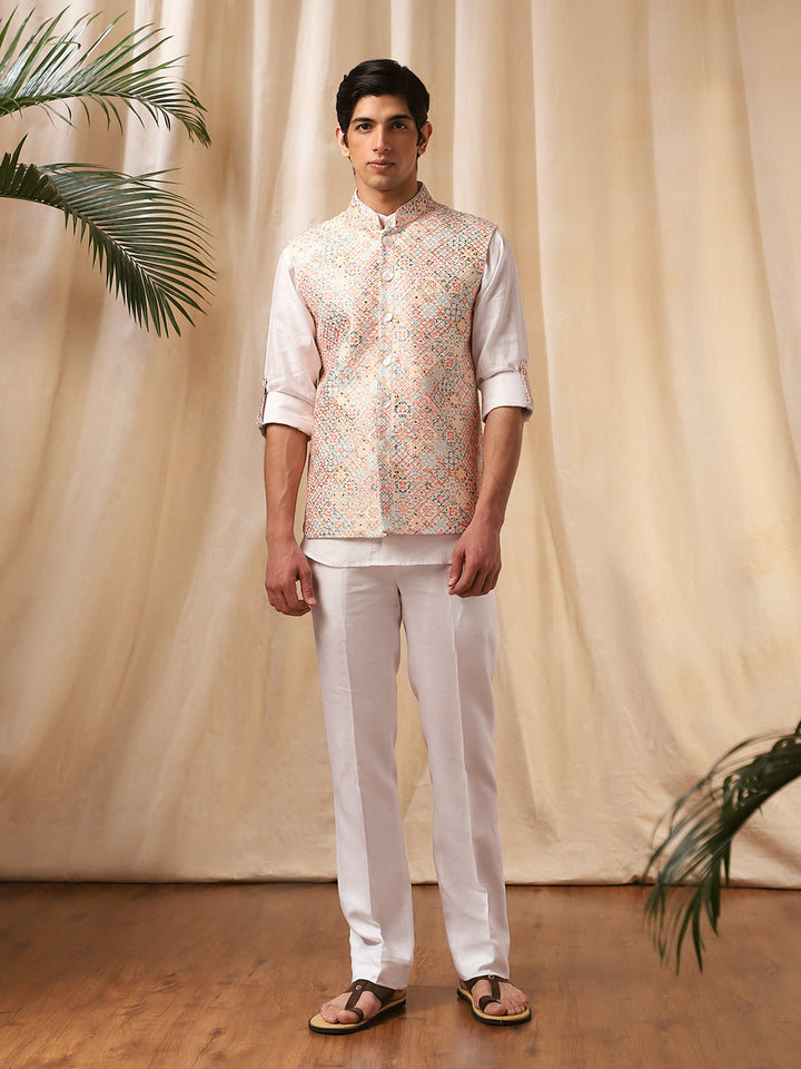 Multi-Colored Linen Printed Bandi Shirt