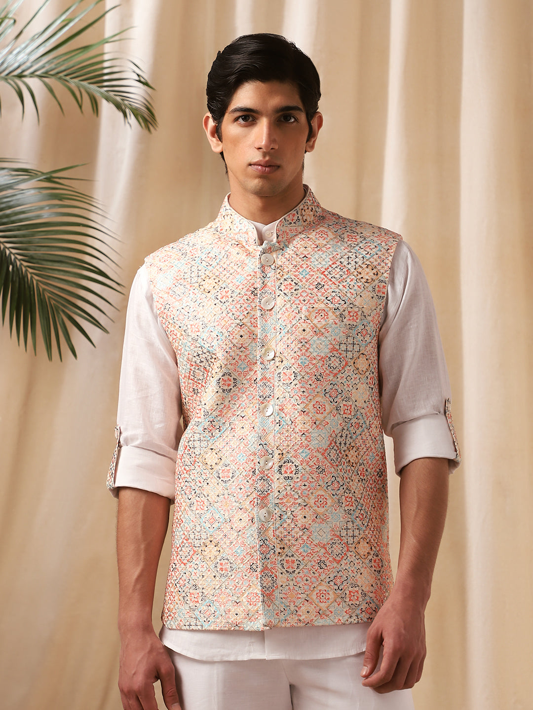 Multi-Colored Linen Printed Bandi Shirt