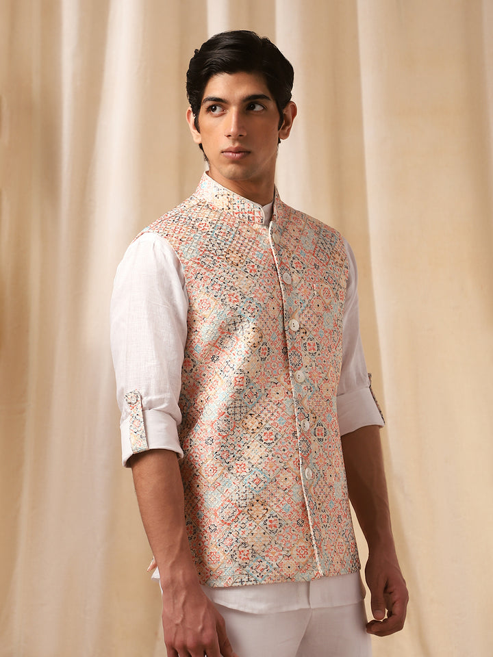 Multi-Colored Linen Printed Bandi Shirt