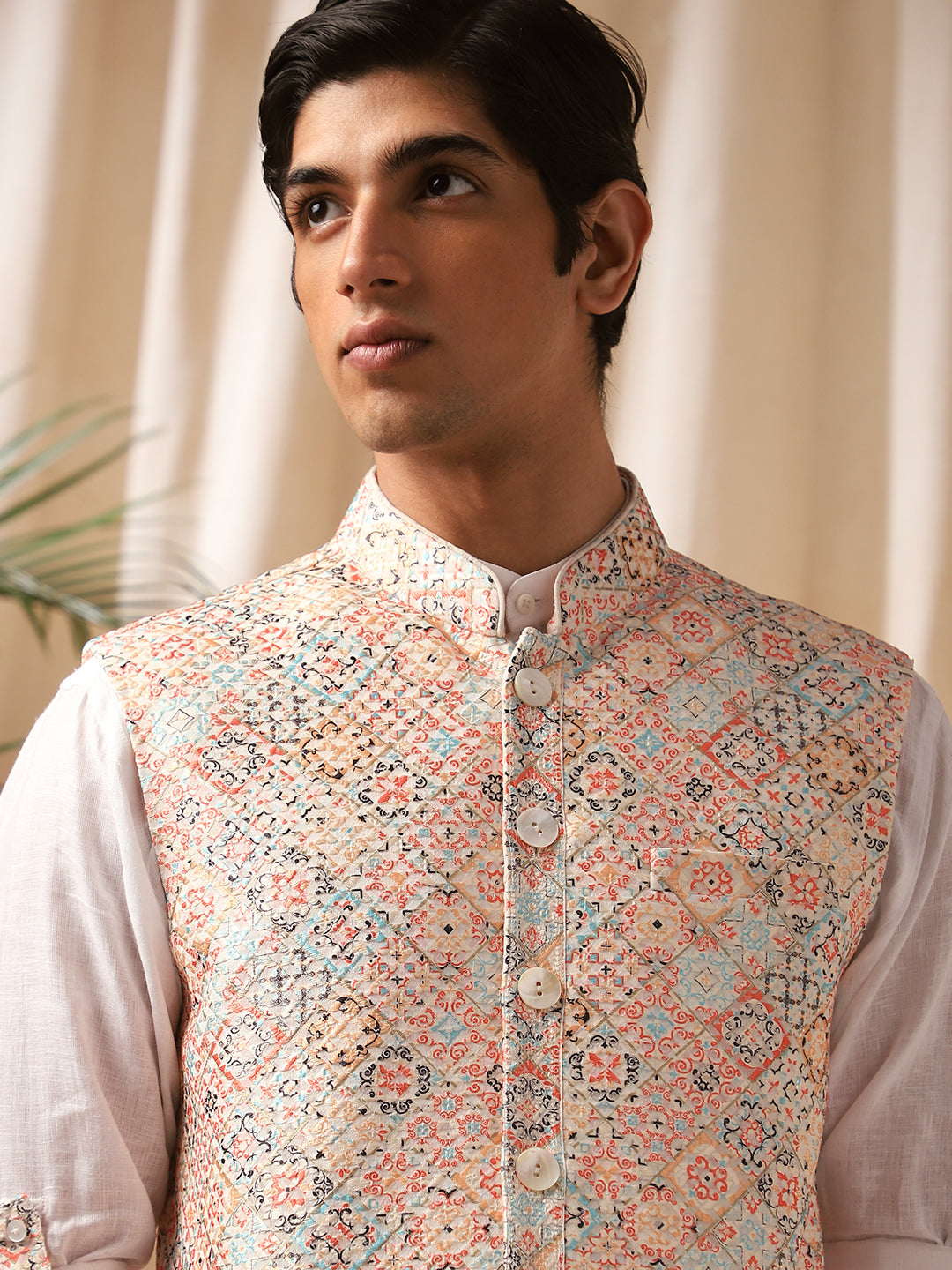 Multi-Colored Linen Printed Bandi Shirt