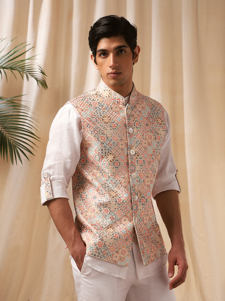 Multi-Colored Linen Printed Bandi Shirt