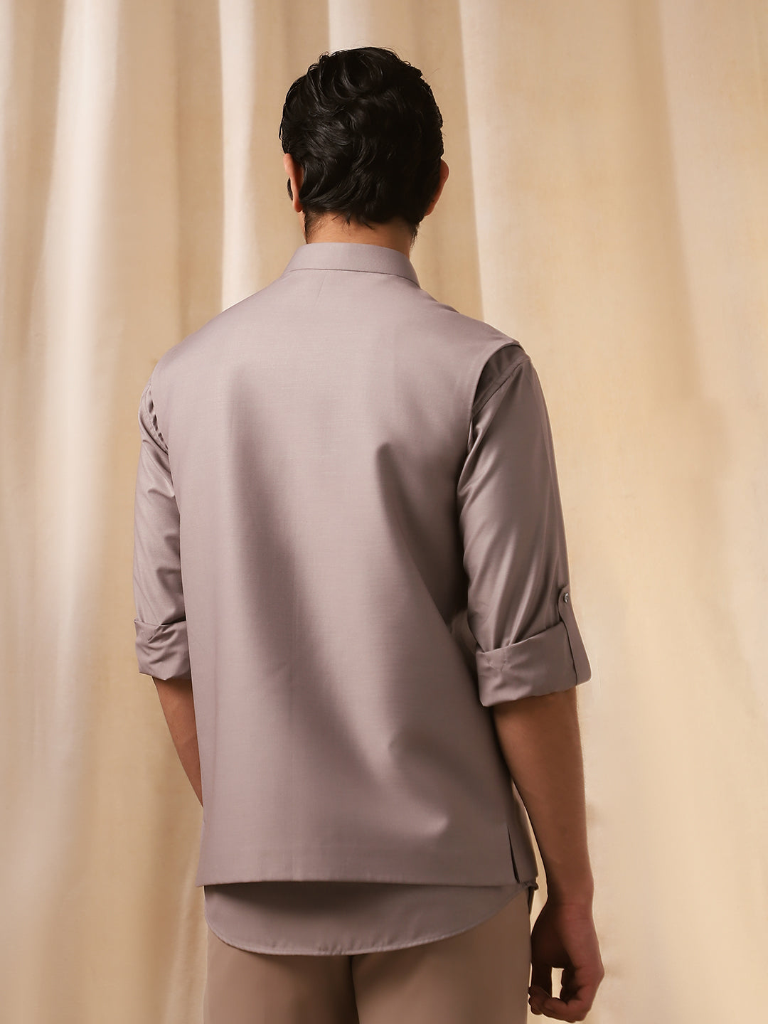 Grey Linen Embroidered Bandi  with Shirt for Men