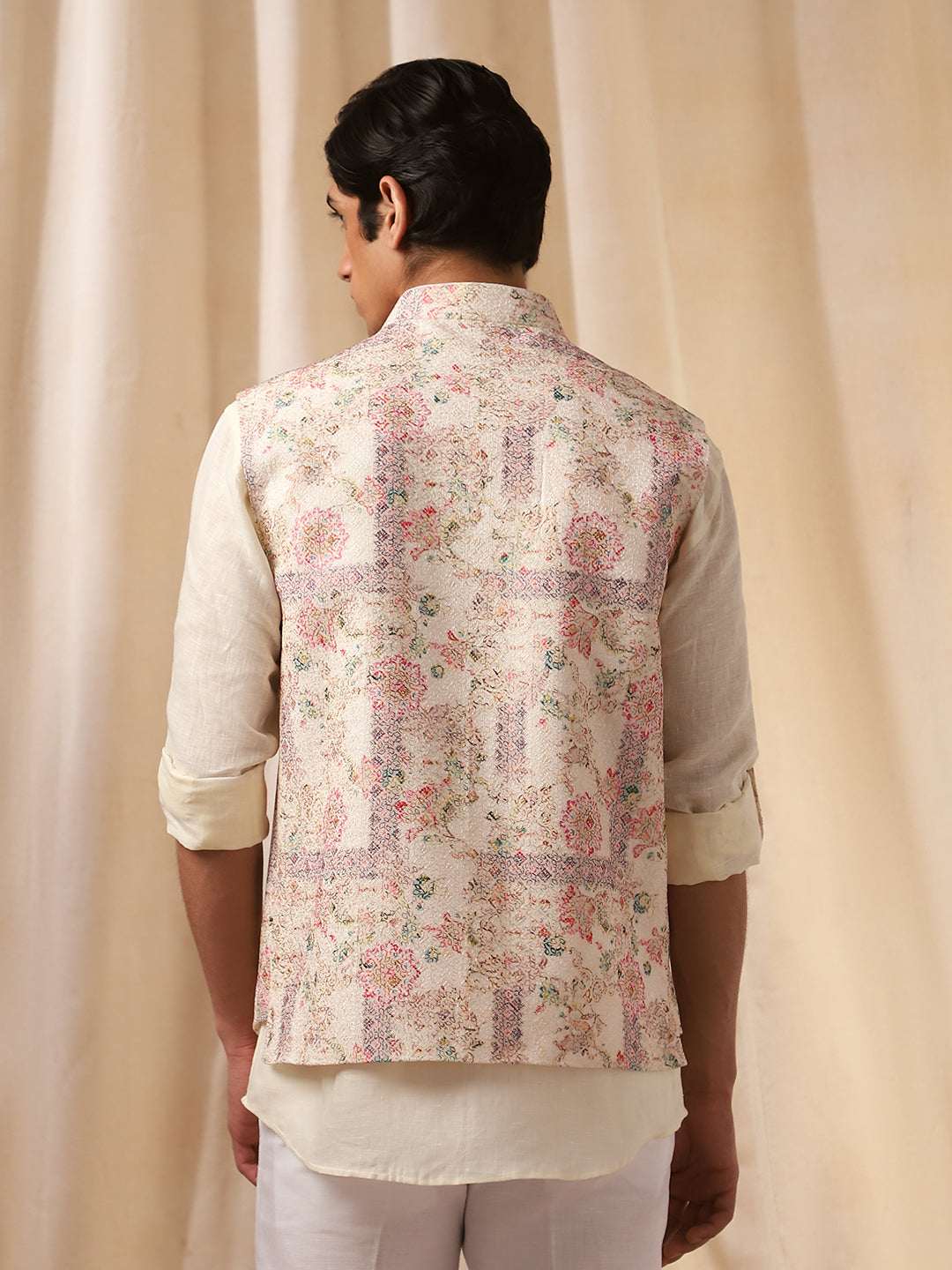 Multi-Color Printed Linen Bandi Shirt for Men