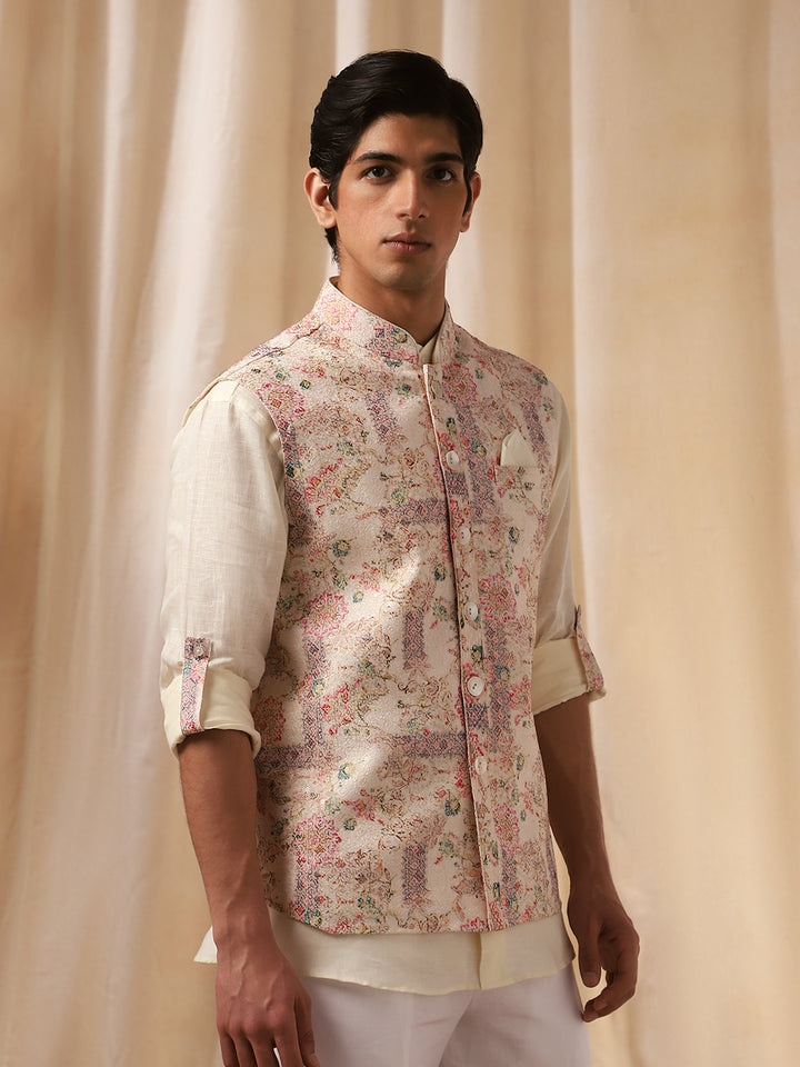 Multi-Color Printed Linen Bandi Shirt for Men