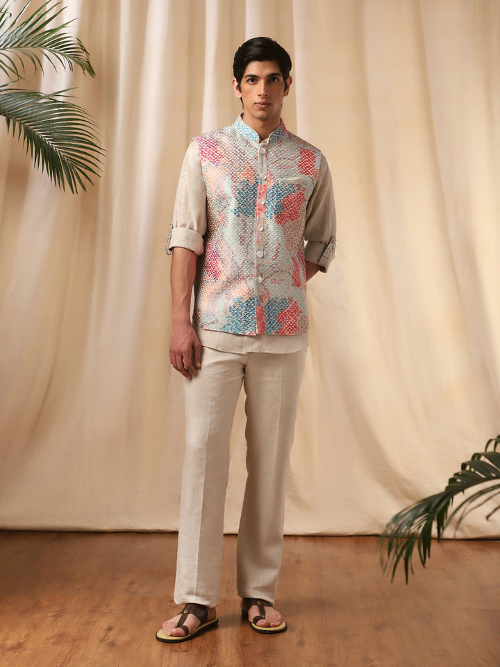 Vibrant Multi-Colored Linen Bandi Shirt