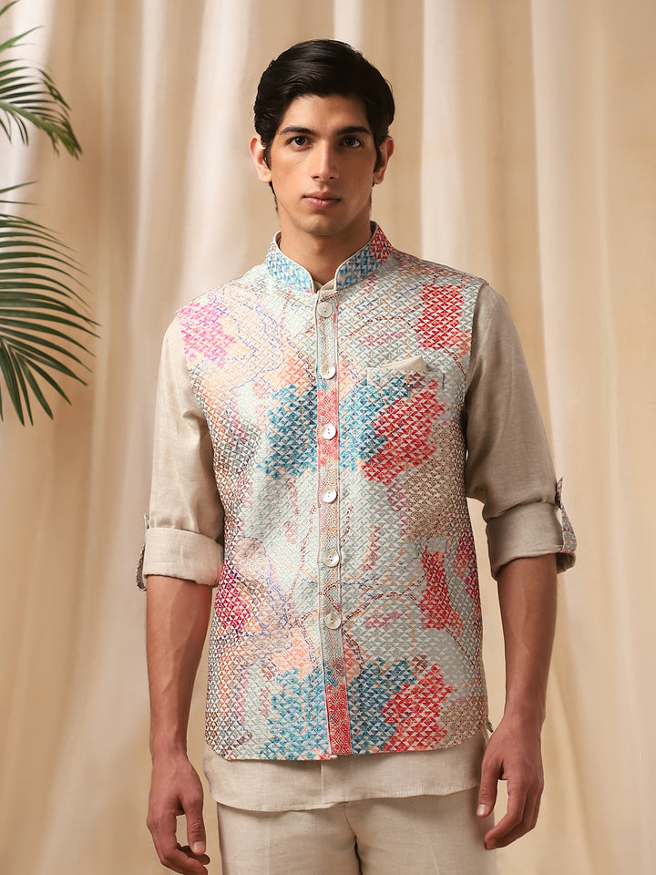 Vibrant Multi-Colored Linen Bandi Shirt