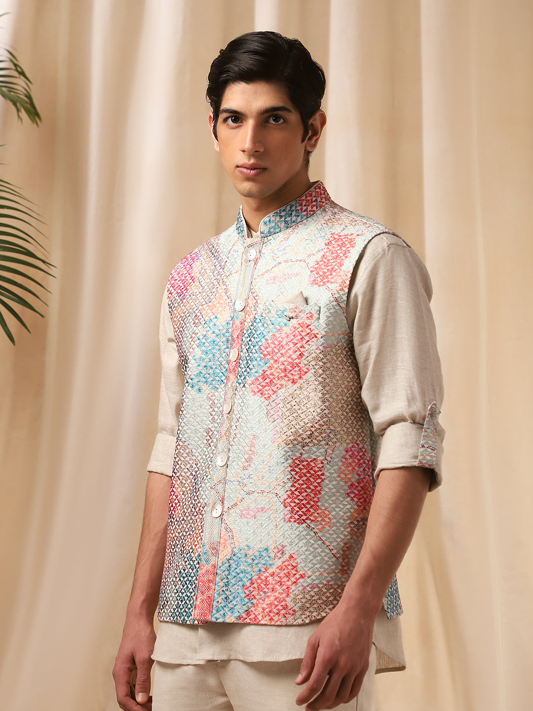 Vibrant Multi-Colored Linen Bandi Shirt