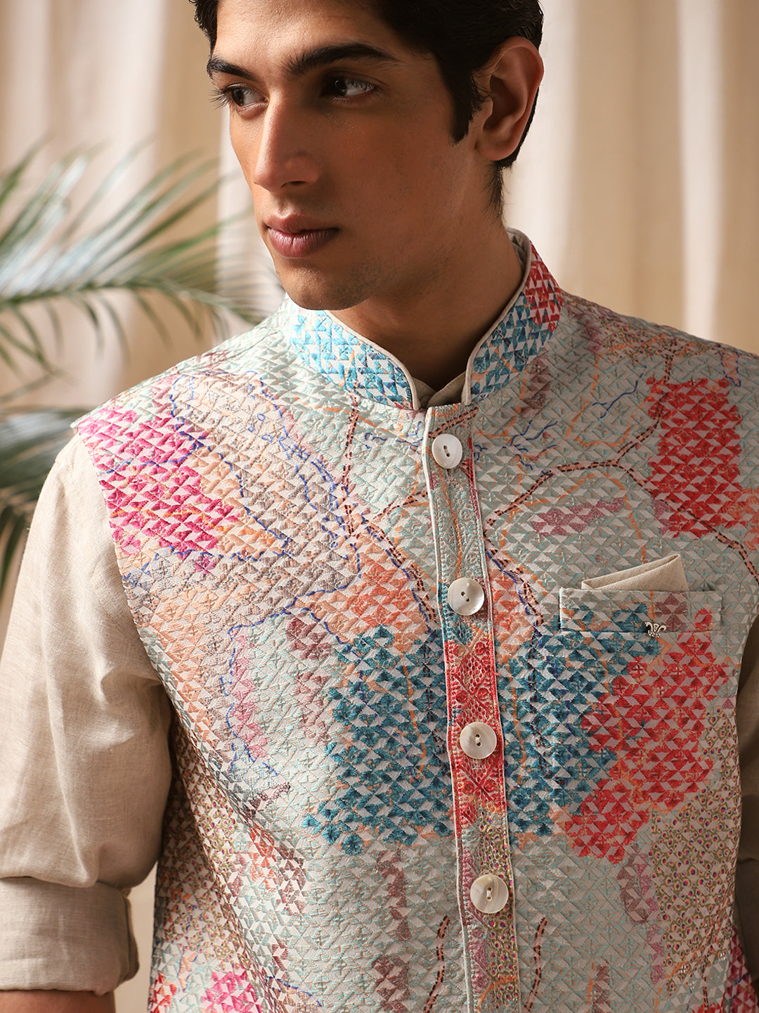 Vibrant Multi-Colored Linen Bandi Shirt