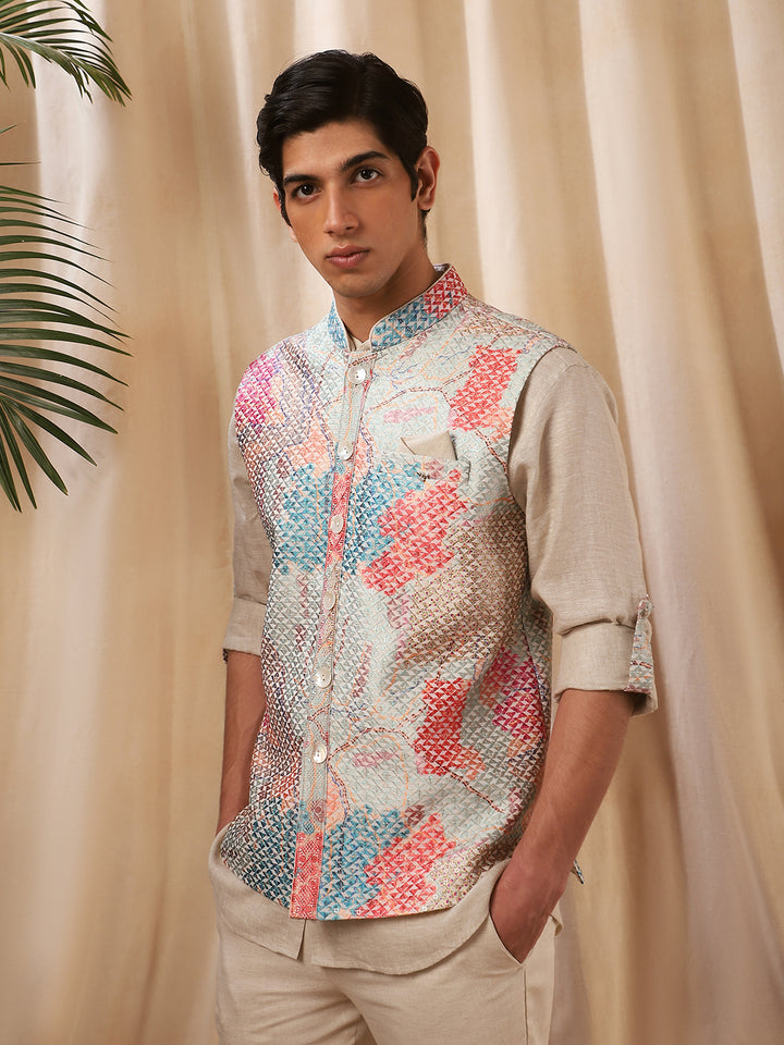 Vibrant Multi-Colored Linen Bandi Shirt