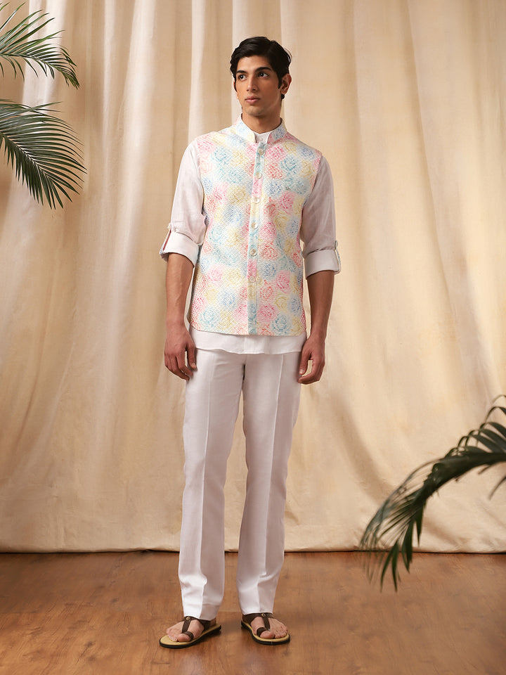 Multi-Colored Linen Printed Bandi Shirt