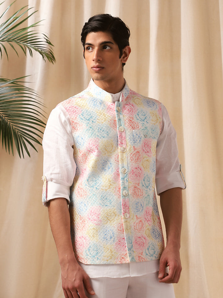 Multi-Colored Linen Printed Bandi Shirt