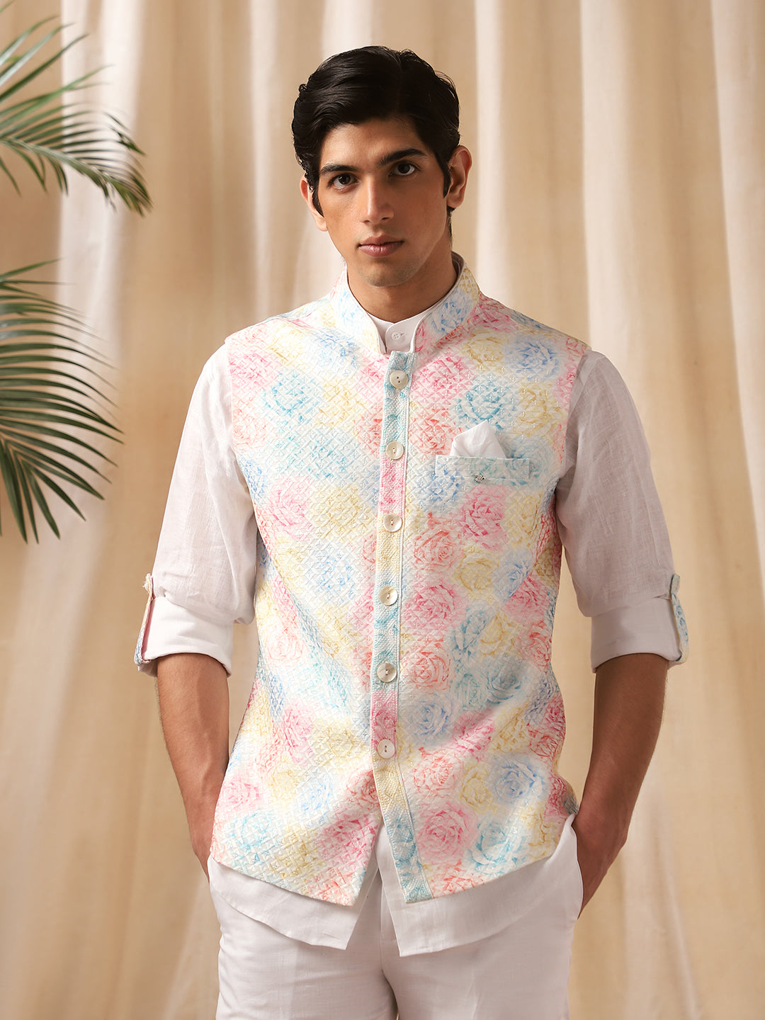 Multi-Colored Linen Printed Bandi Shirt