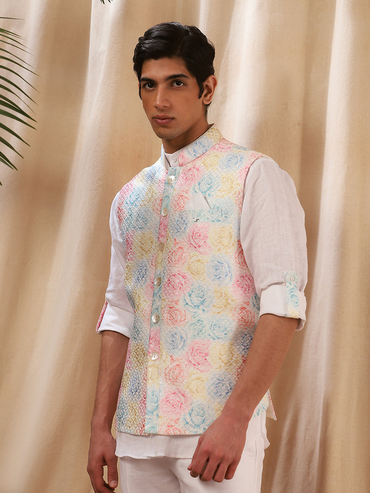 Multi-Colored Linen Printed Bandi Shirt