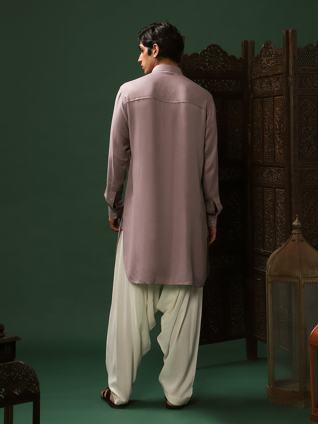 Mauve Rayon Kurta Pant Set for Men