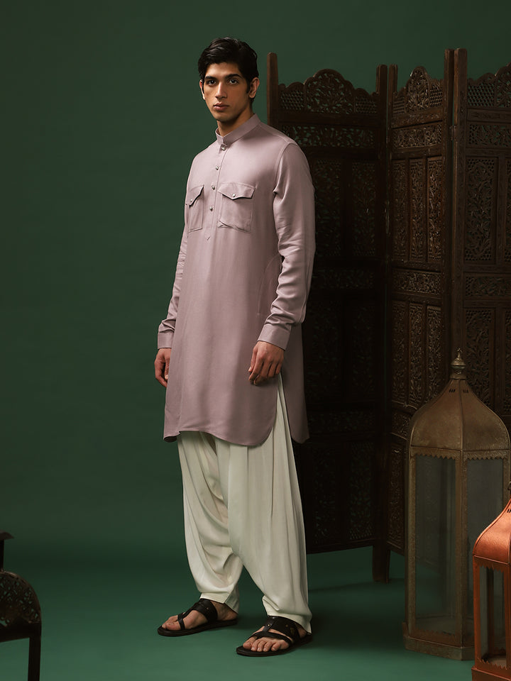 Mauve Rayon Kurta Pant Set for Men