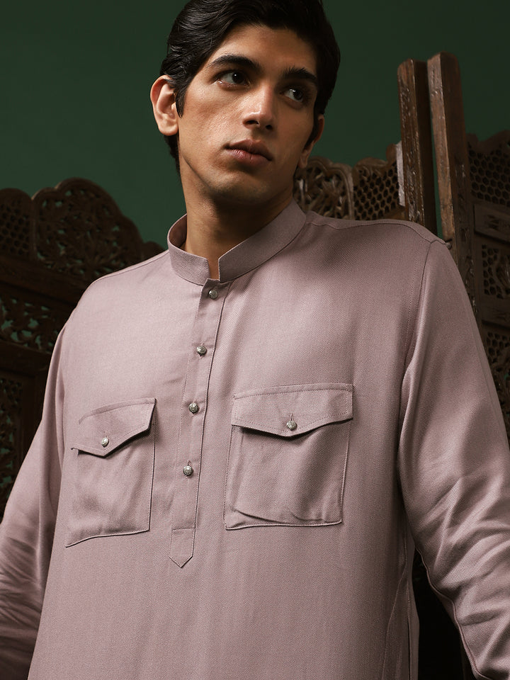 Mauve Rayon Kurta Pant Set for Men