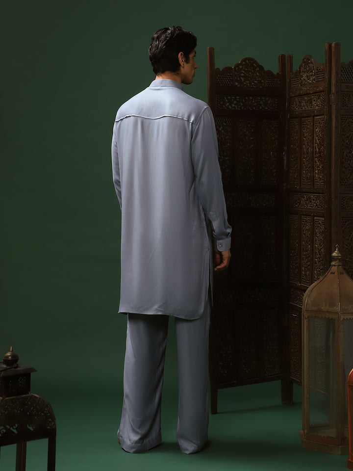 Teal Blue Rayon Kurta Pant Set for Men