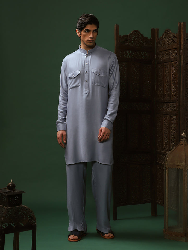 Teal Blue Rayon Kurta Pant Set for Men