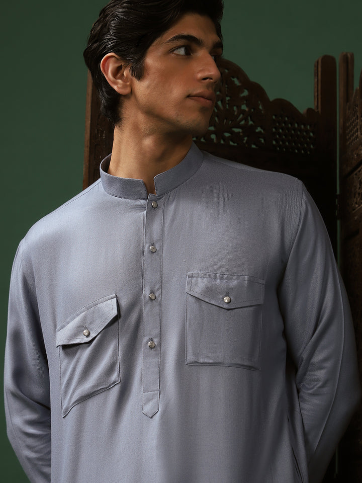 Teal Blue Rayon Kurta Pant Set for Men