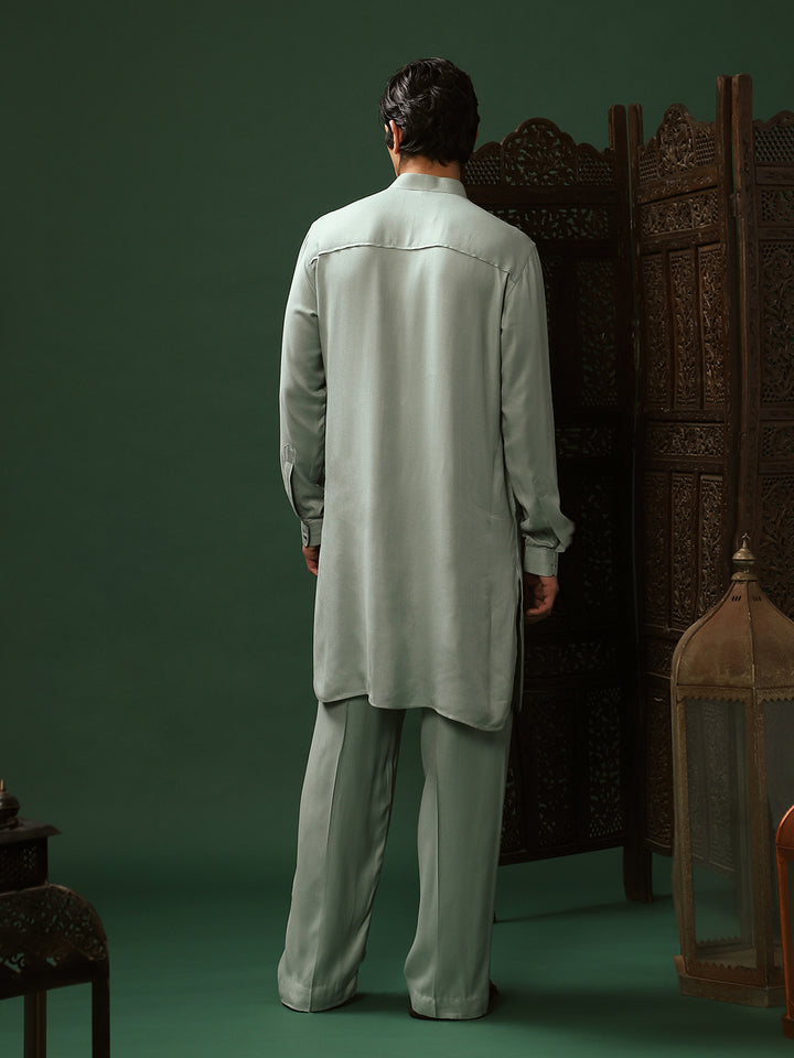 Sea Green Rayon Kurta Pant Set for Men