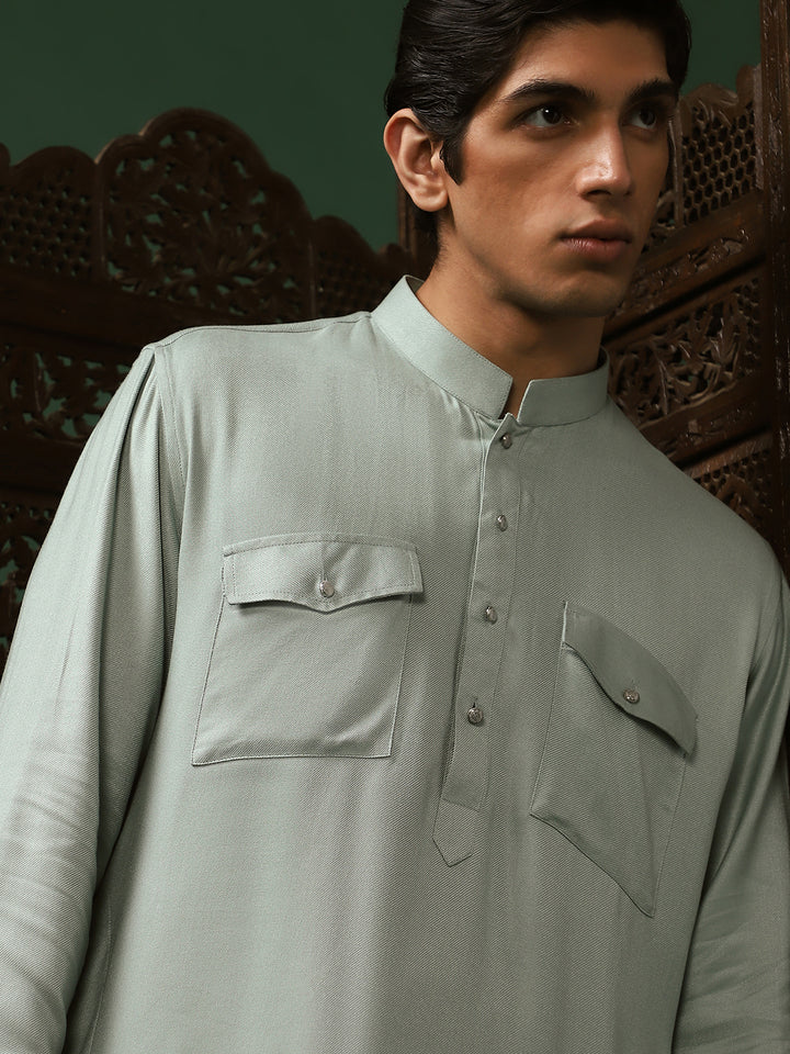 Sea Green Rayon Kurta Pant Set for Men