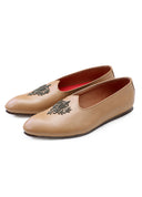 Beige Hand Crafted Zardoshi Embroidered Semi-Leather jutti