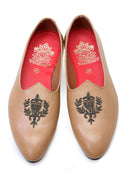 Beige Hand Crafted Zardoshi Embroidered Semi-Leather jutti