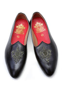 Black Hand Crafted Zardoshi Embroidered Semi-Leather Jutti