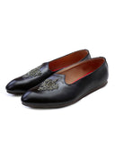 Black Hand Crafted Zardoshi Embroidered Semi-Leather Jutti