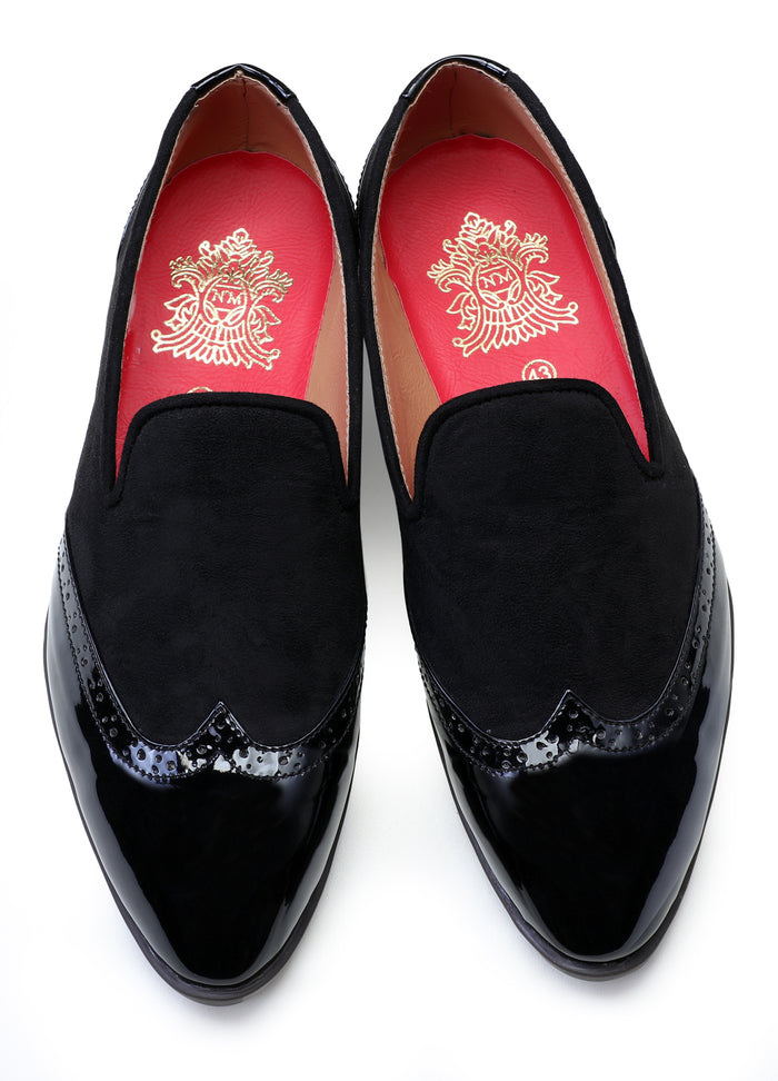 Black Handcrafted Semi-Leather Shoes - KORANM