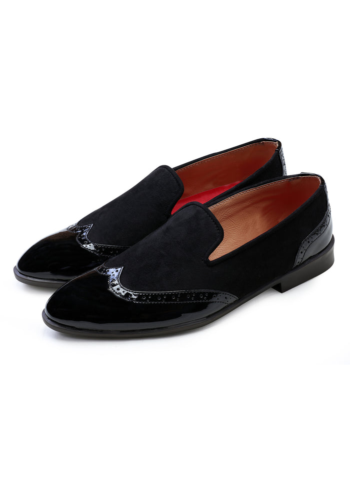 Black Handcrafted Semi-Leather Shoes - KORANM