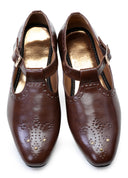 Coffee Handcrafted Punched Semi-Leather Sandals