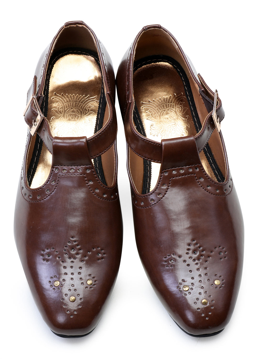 Coffee Handcrafted Punched Semi-Leather Sandals - KORANM