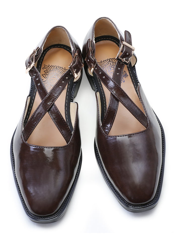 Coffee Handcrafted Semi-Leather Sandals - KORANM