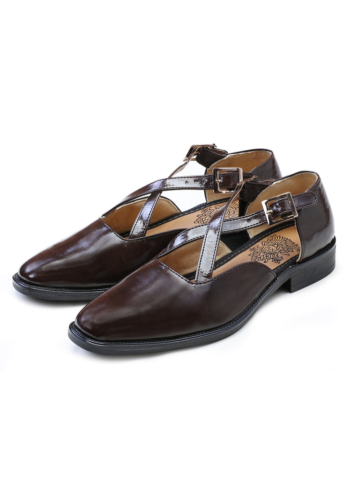 Coffee Handcrafted Semi-Leather Sandals - KORANM