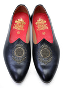 Black Hand Crafted Zardoshi Embroidered Semi-Leather Jutti