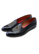 Black Hand Crafted Zardoshi Embroidered Semi-Leather Jutti