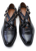 Black Handcrafted Semi-Leather Sandals