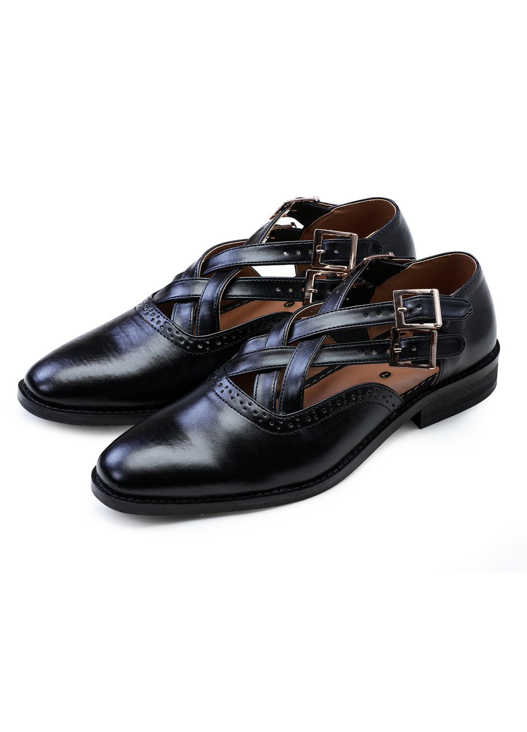 Black Handcrafted Semi-Leather Sandals - KORANM