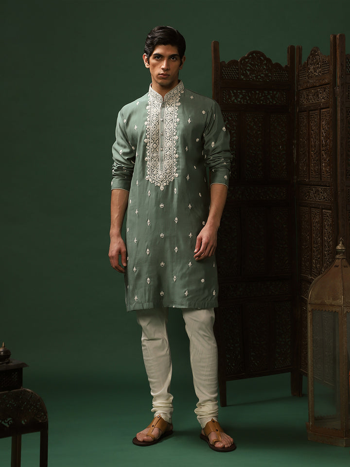 Pista Green Premium Kurta Set with Churidar for Men