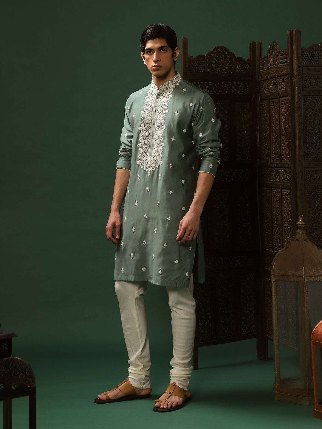 Pista Green Premium Kurta Set with Churidar for Men