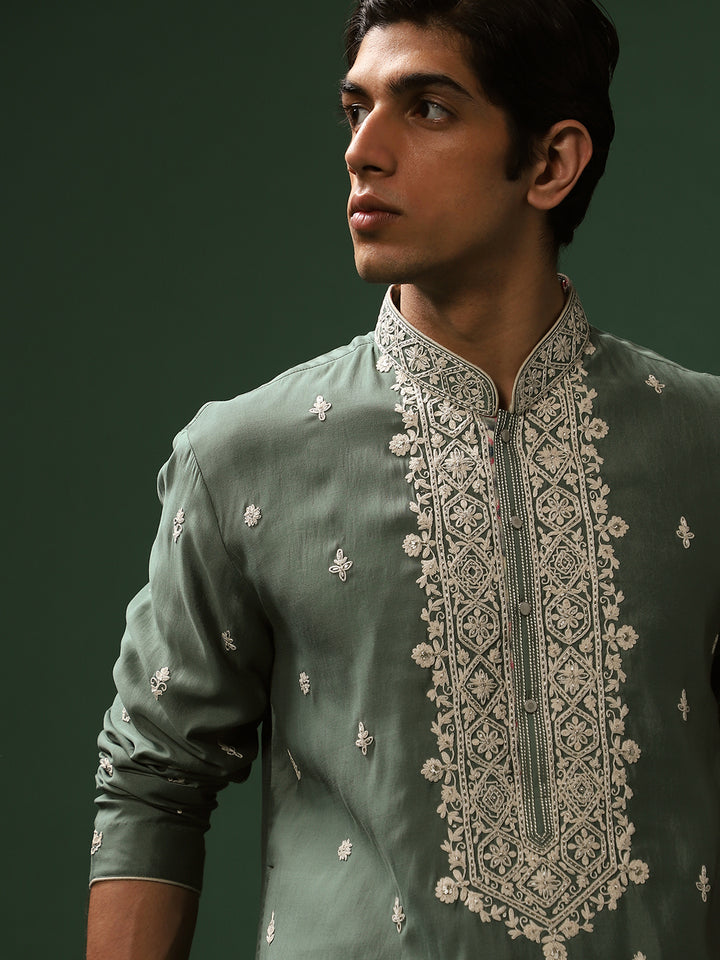 Pista Green Premium Kurta Set with Churidar for Men