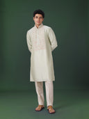 Pista Embroidered Silk Kurta Set with Alighari