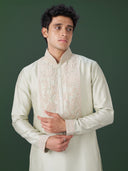 Pista Embroidered Silk Kurta Set with Alighari