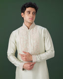Pista Embroidered Silk Kurta Set with Alighari