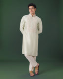 Pista Embroidered Silk Kurta Set with Alighari
