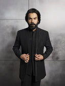 Rajkummar Rao Black Bumario Indowestern Set with Heavy Stone Embroidery