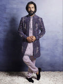Rajkummar Rao Purple Velvet With Heavy Embroidery Front-open Sherwani Kurta Set